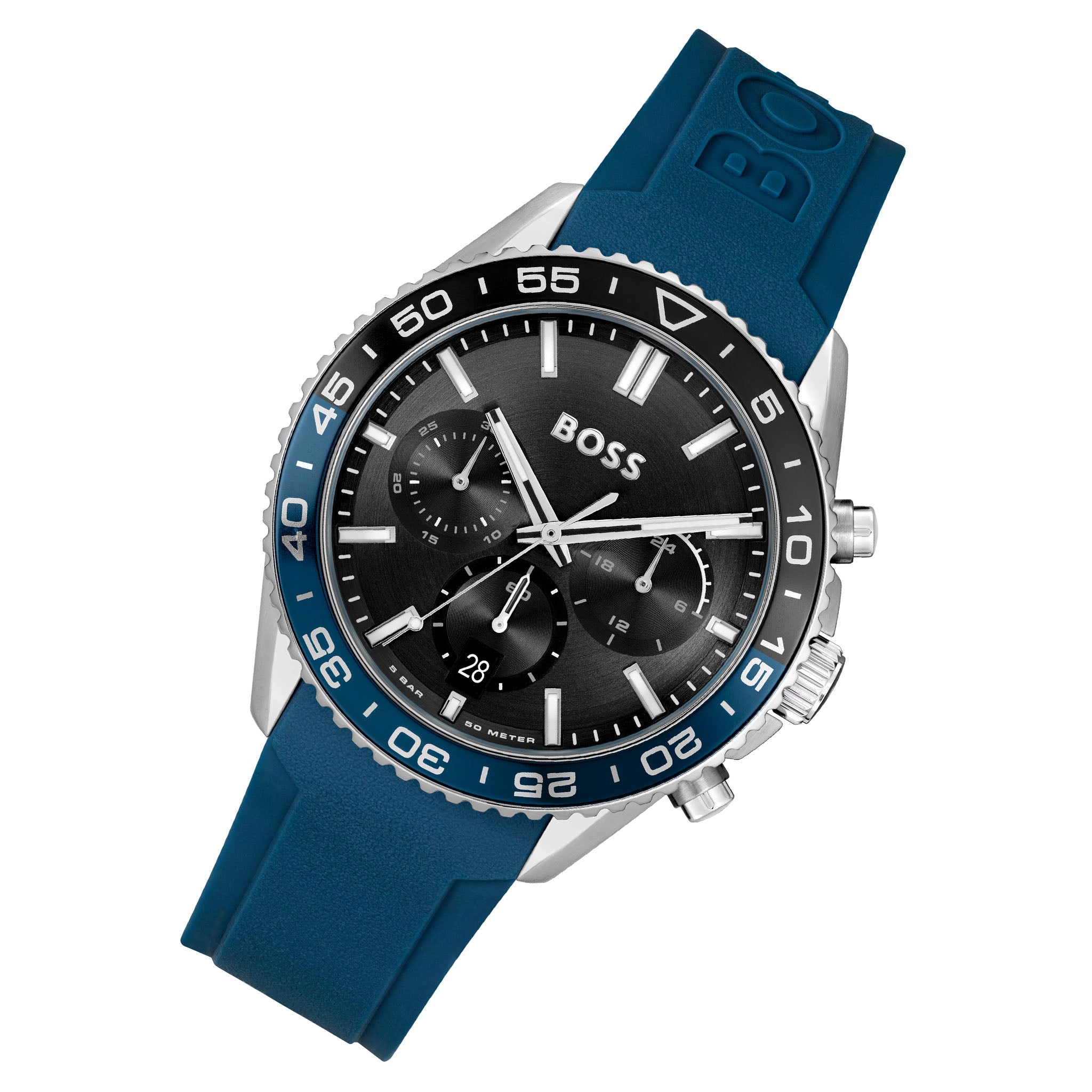 BOSS by Hugo Boss Blue Silicone Black Dial Chronograph Men's Watch - 1514245