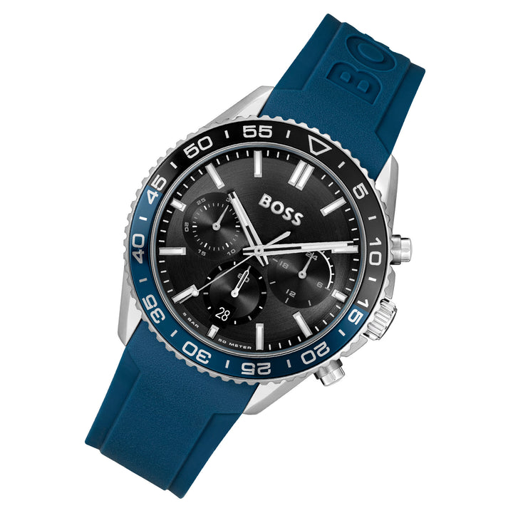 Hugo Boss Blue Silicone Black Dial Chronograph Men's Watch - 1514245