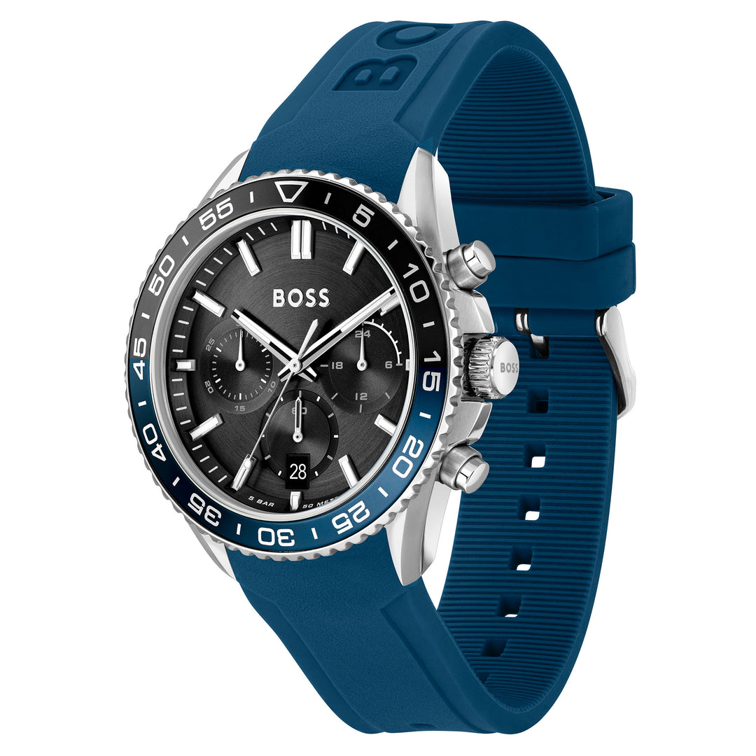 Hugo Boss Blue Silicone Black Dial Chronograph Men's Watch - 1514245