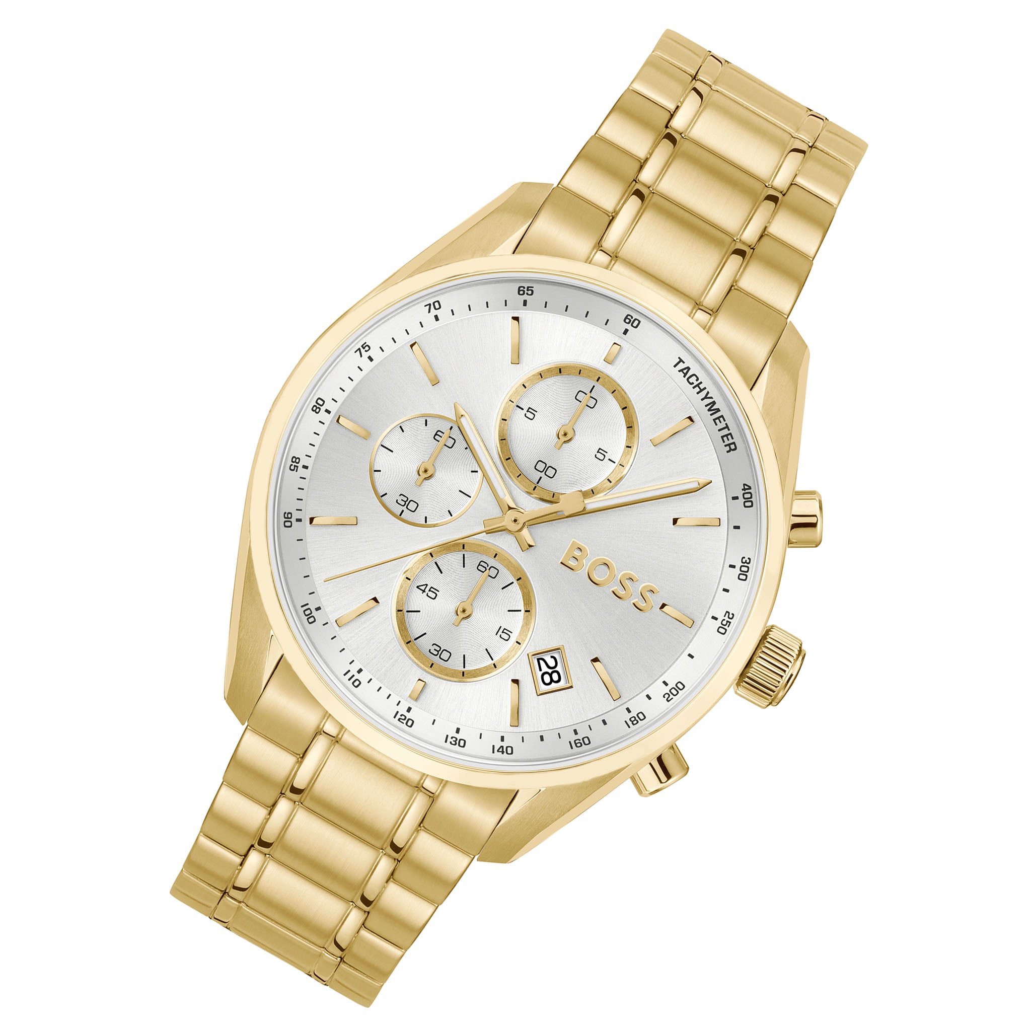 Hugo Boss Gold Steel Silver White Dial Chronograph Men's Watch - 1514261