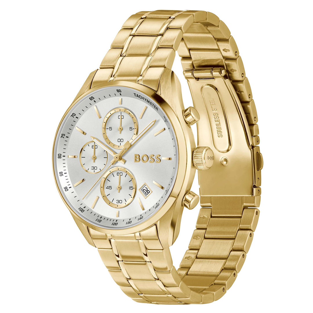 Hugo Boss Gold Steel Silver White Dial Chronograph Men's Watch - 1514261