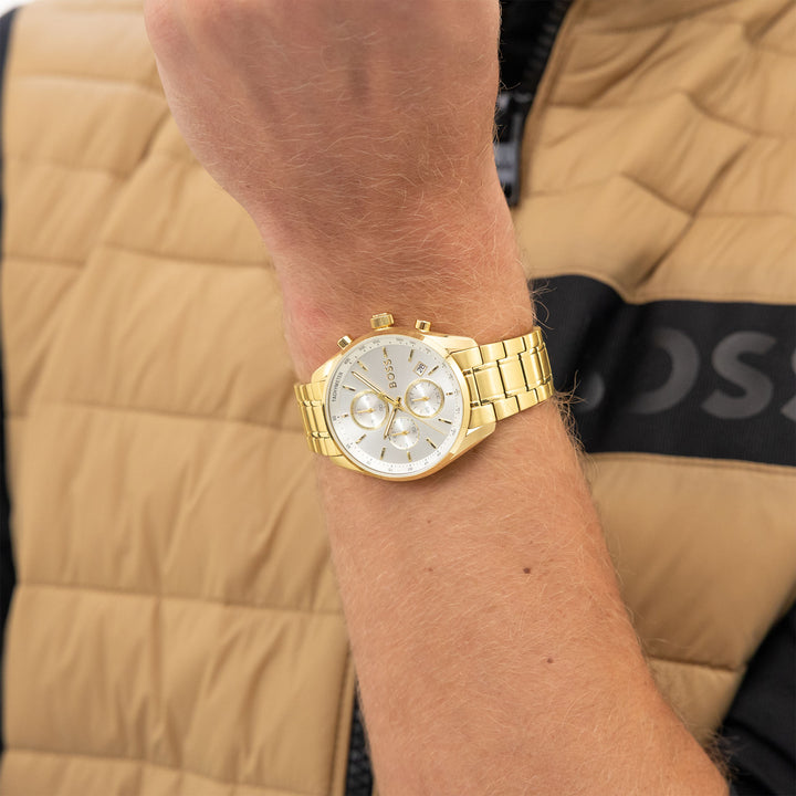 Hugo Boss Gold Steel Silver White Dial Chronograph Men's Watch - 1514261