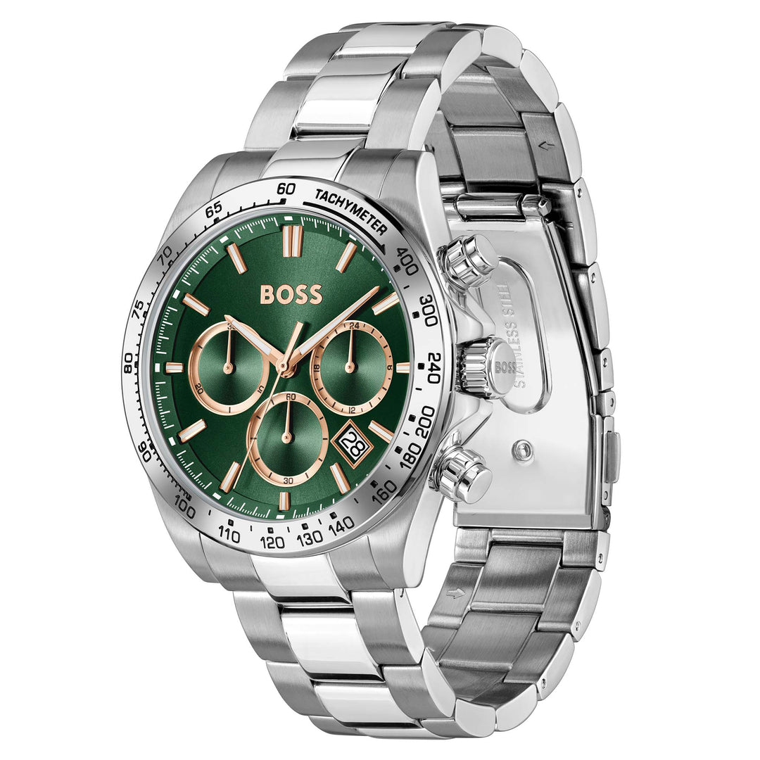 Hugo Boss Stainless Steel Green Dial Chronograph Men's Watch - 1514268