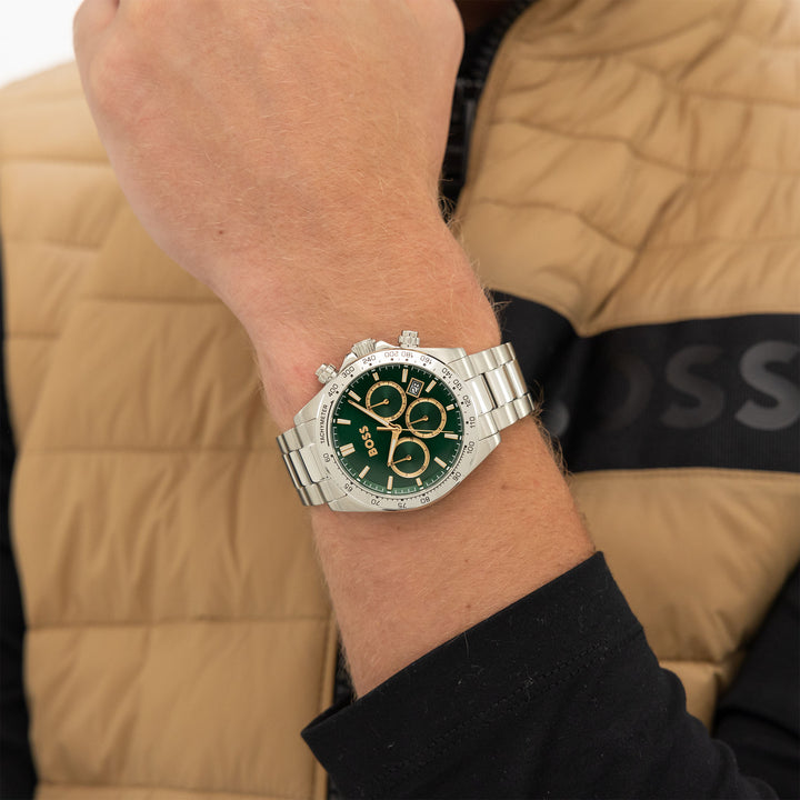 Hugo Boss Stainless Steel Green Dial Chronograph Men's Watch - 1514268