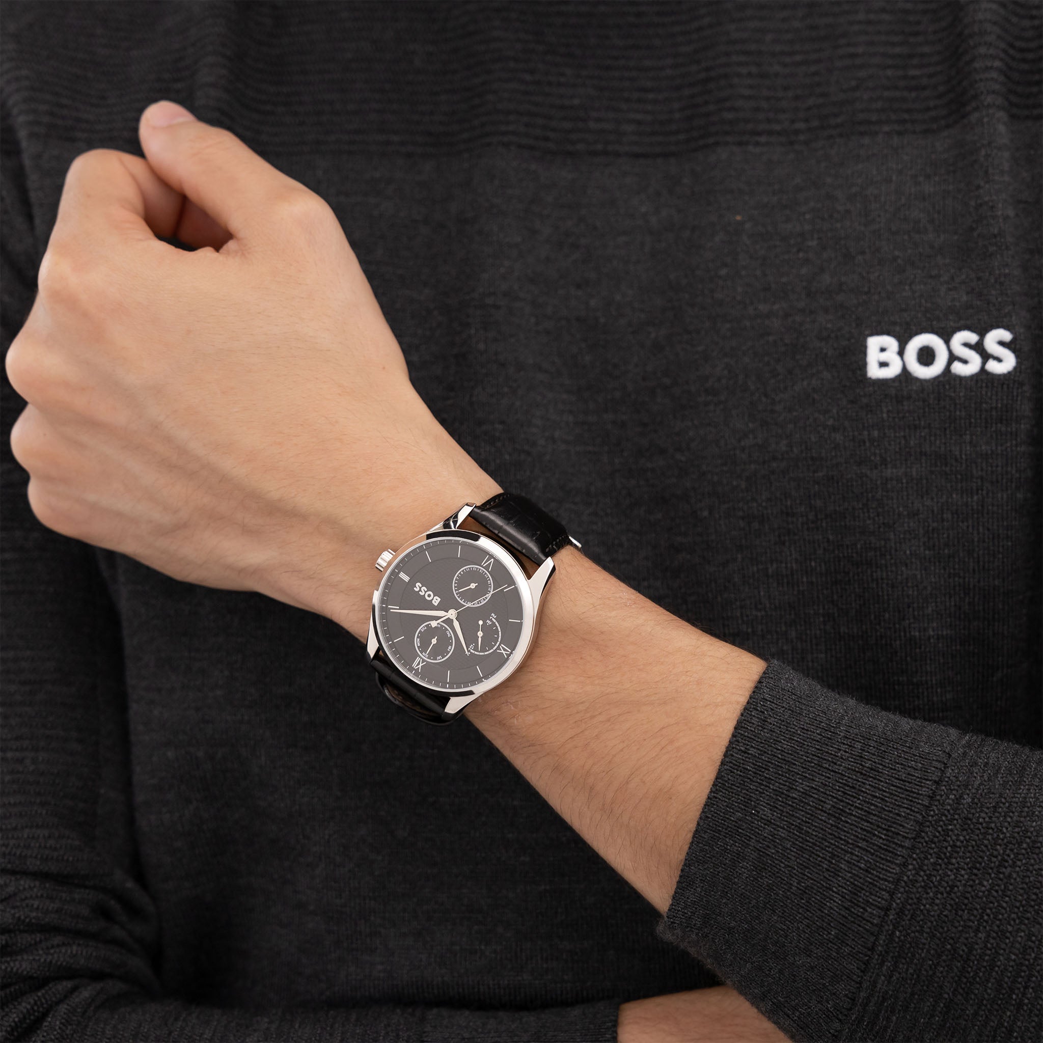 BOSS by Hugo Boss Black Leather Multi-function Men's Watch - 1514272