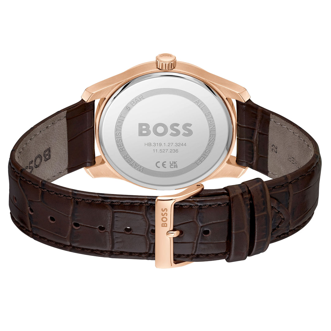 Hugo Boss Brown Leather Blue Dial Multi-function Men's Watch - 1514273