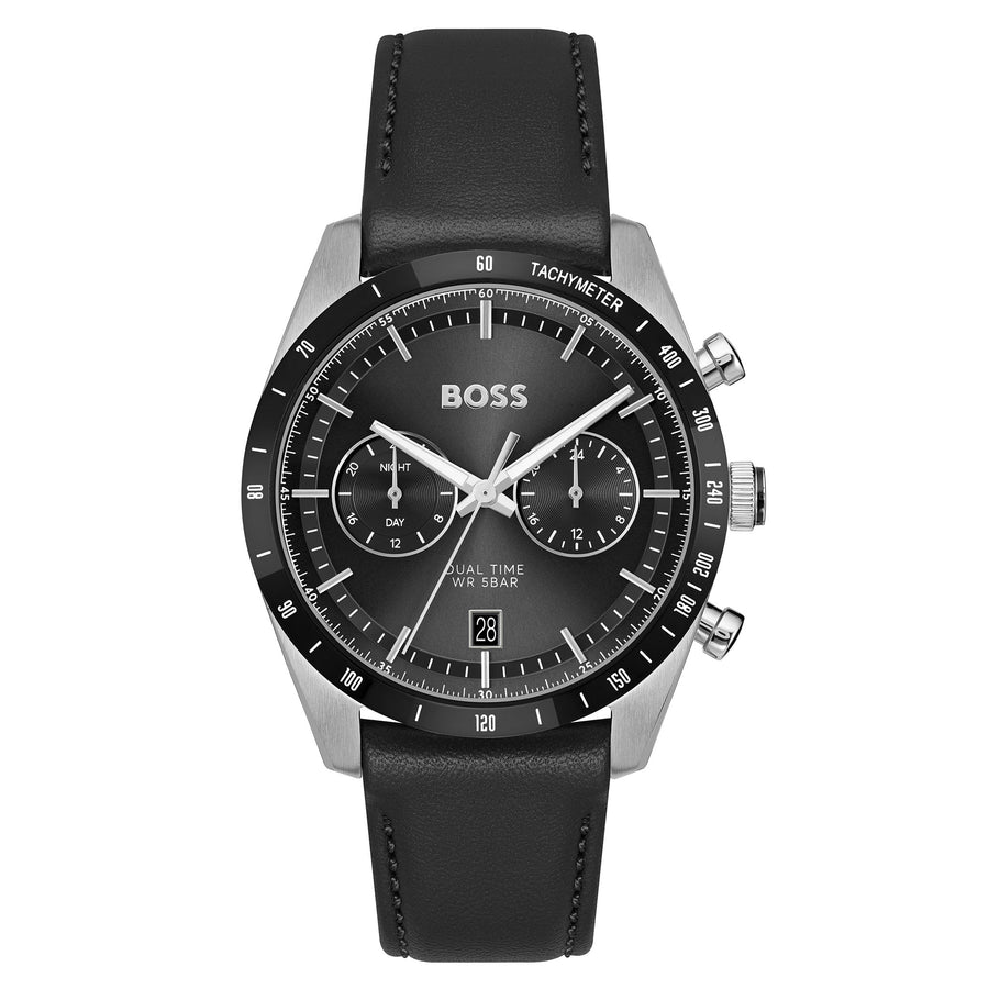 Hugo Boss Leather Black Dial Multi-function Men's Watch - 1514284