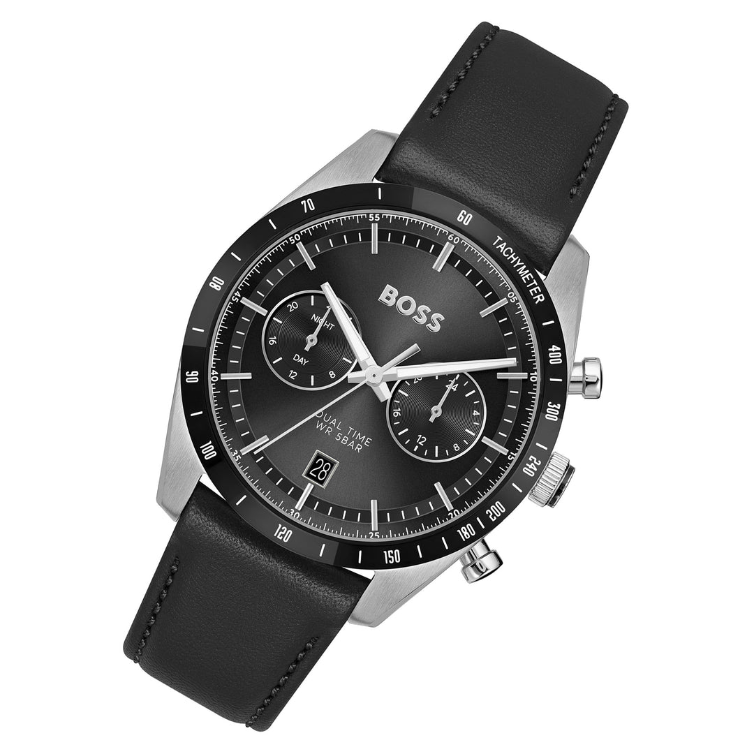 Hugo Boss Leather Black Dial Multi-function Men's Watch - 1514284