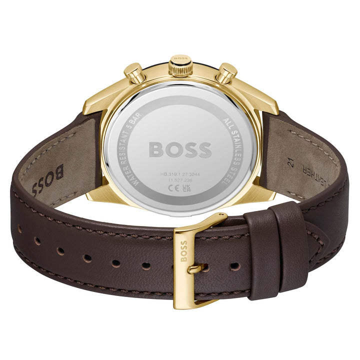 Hugo Boss Brown Leather Black Dial Multi-function Men's Watch - 1514285