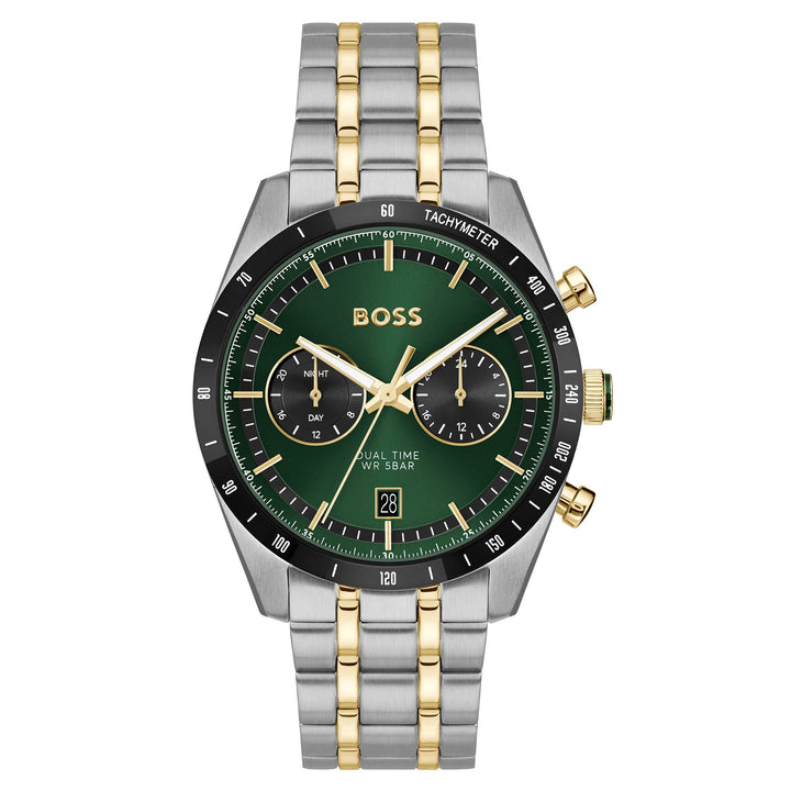 Hugo Boss Two-Tone Steel Green Dial Multi-function Men's Watch - 1514287