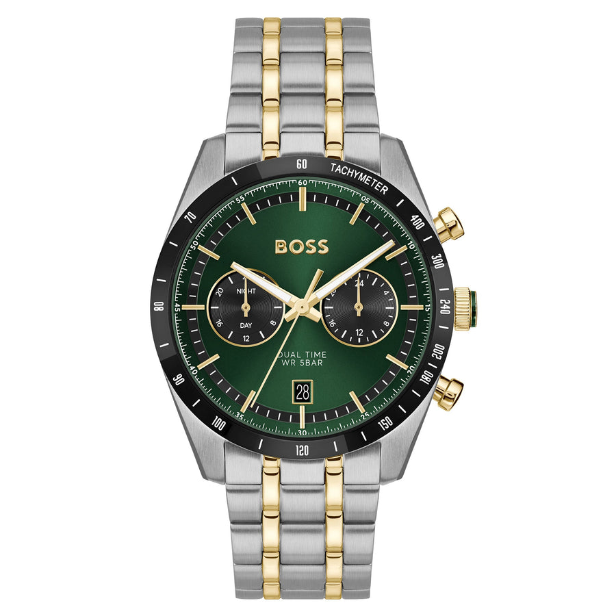 Hugo Boss Two-Tone Steel Green Dial Multi-function Men's Watch - 1514287