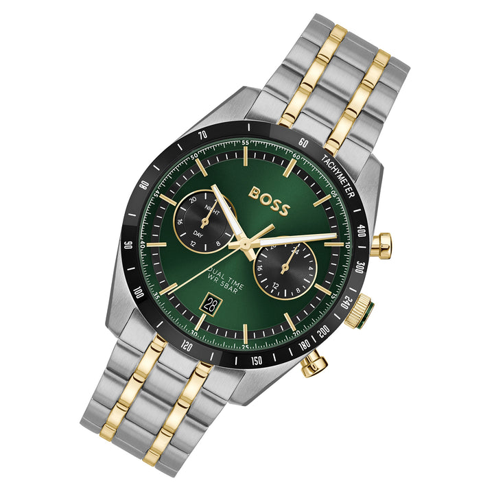Hugo Boss Two-Tone Steel Green Dial Multi-function Men's Watch - 1514287