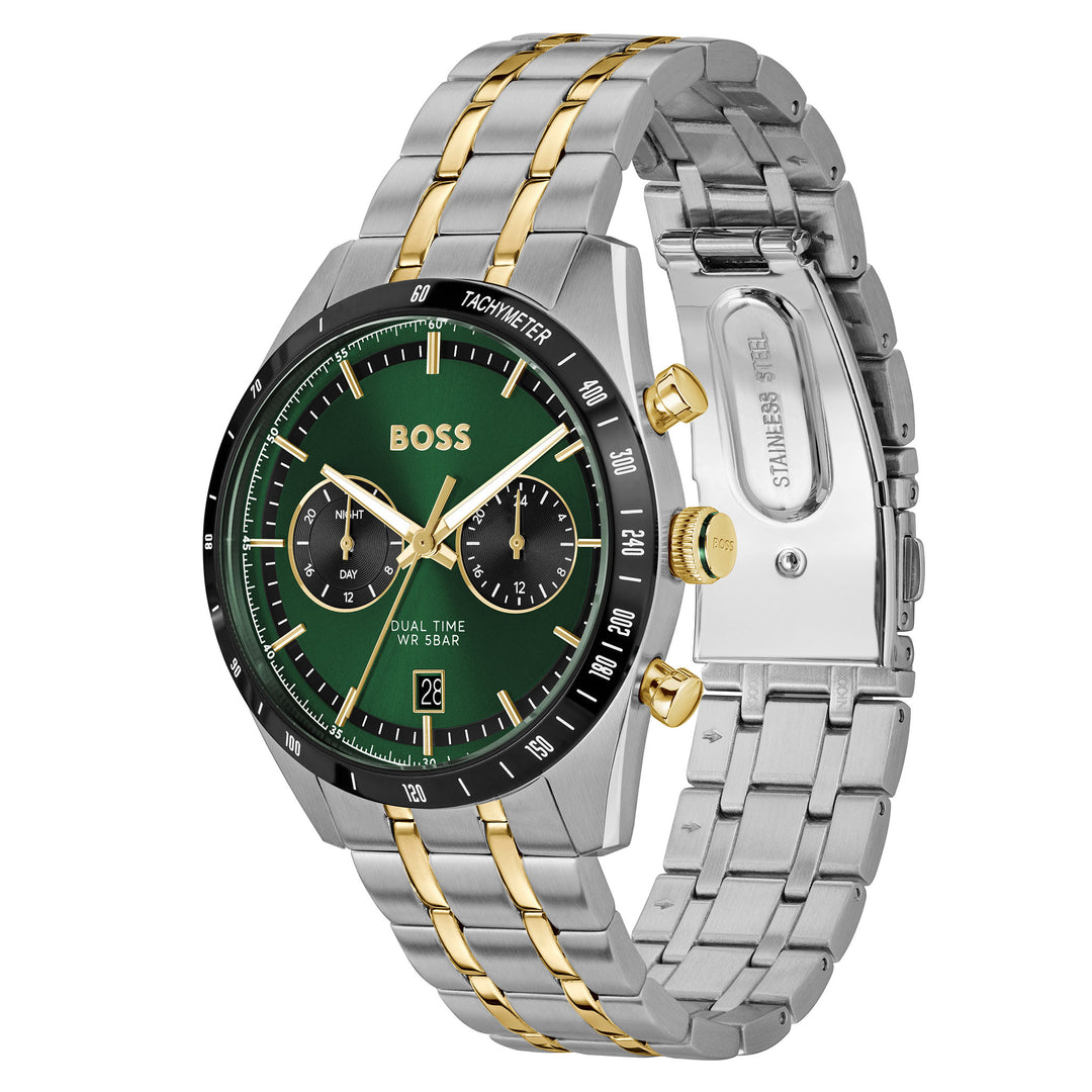Hugo Boss Two-Tone Steel Green Dial Multi-function Men's Watch - 1514287