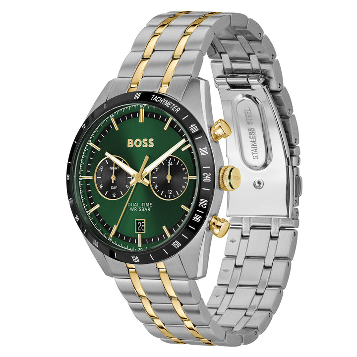 Hugo Boss Two-Tone Steel Green Dial Multi-function Men's Watch - 1514287