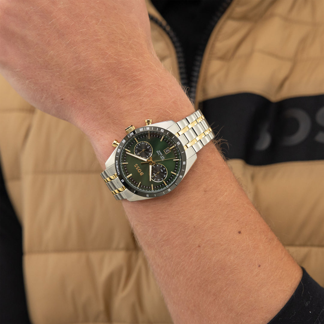 Hugo Boss Two-Tone Steel Green Dial Multi-function Men's Watch - 1514287