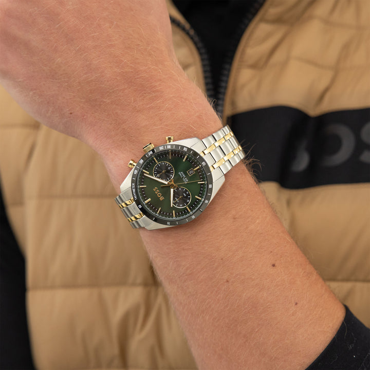 Hugo Boss Two-Tone Steel Green Dial Multi-function Men's Watch - 1514287