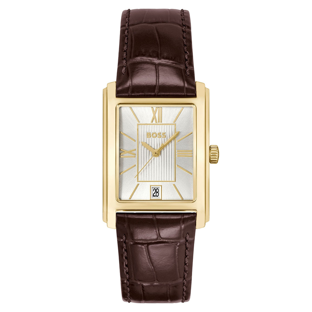 Hugo Boss Brown Leather Silver White Dial Men's Watch - 1514300