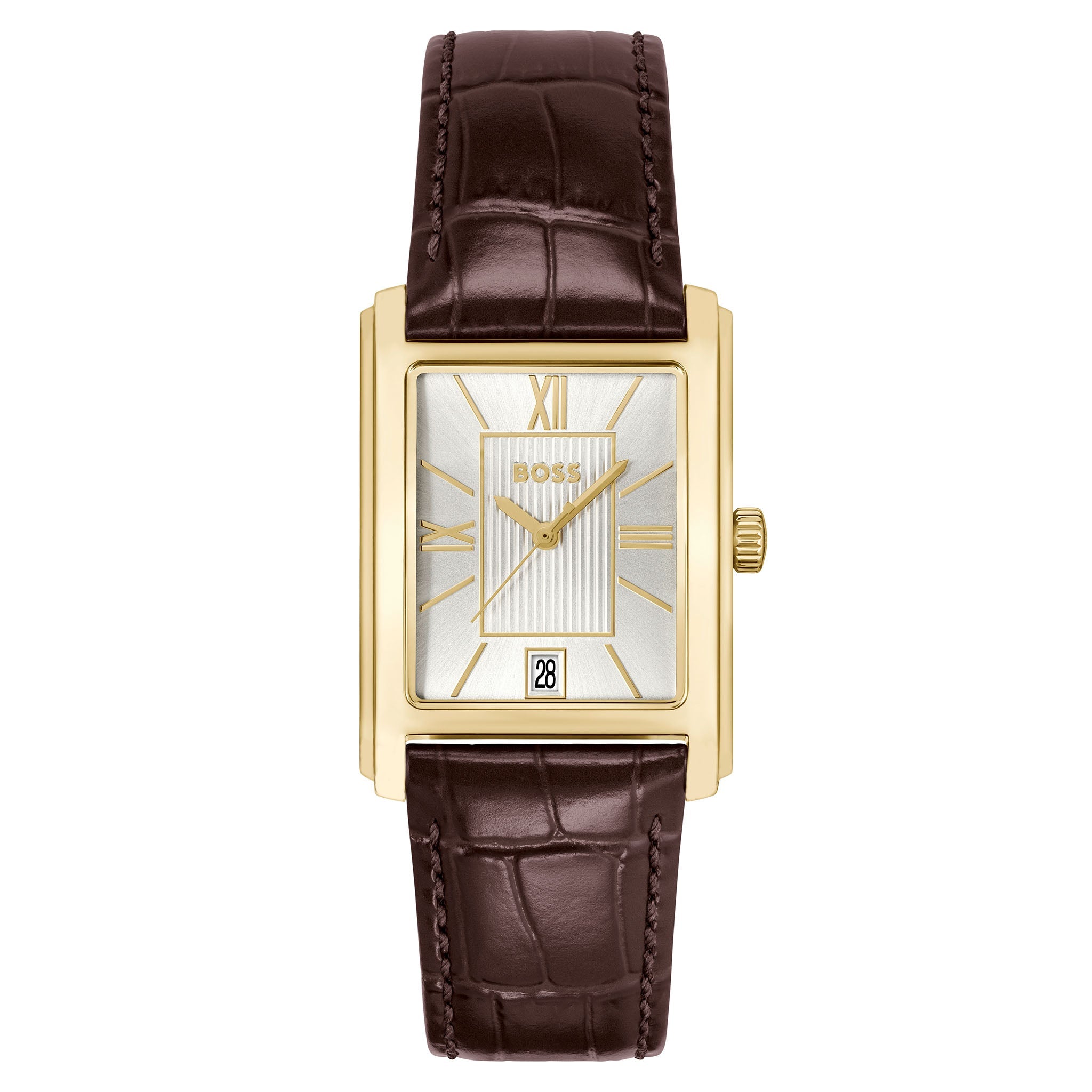 Hugo Boss Brown Leather Silver White Dial Men's Watch - 1514300