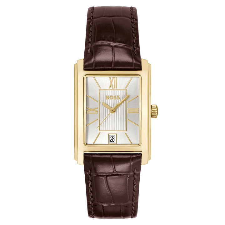 Hugo Boss Brown Leather Silver White Dial Men's Watch - 1514300