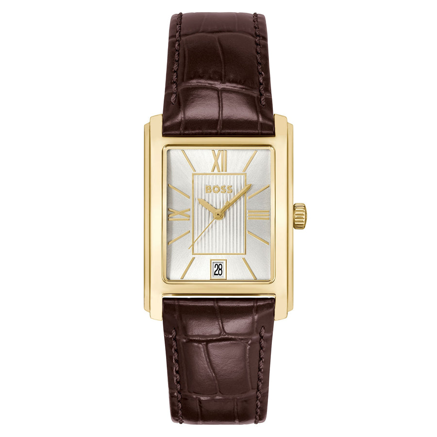 Hugo Boss Brown Leather Silver White Dial Men's Watch - 1514300