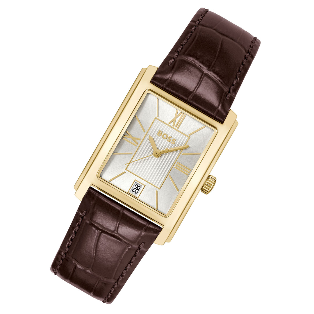 Hugo Boss Brown Leather Silver White Dial Men's Watch - 1514300