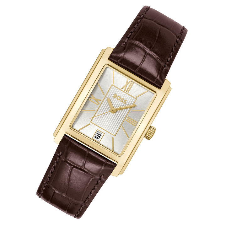 Hugo Boss Brown Leather Silver White Dial Men's Watch - 1514300