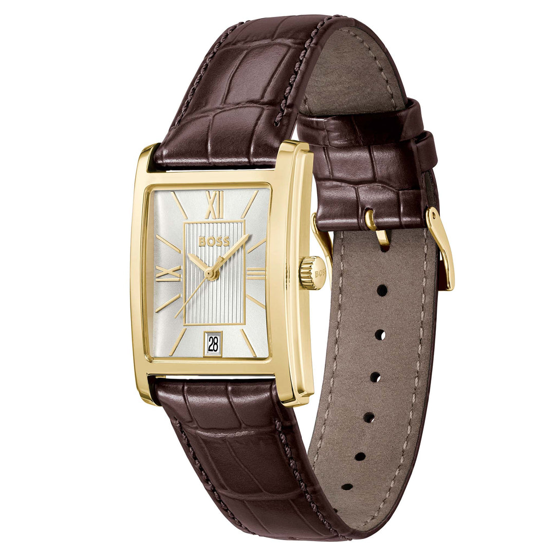 Hugo Boss Brown Leather Silver White Dial Men's Watch - 1514300