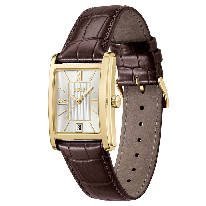 Hugo Boss Brown Leather Silver White Dial Men's Watch - 1514300