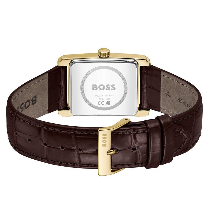 Hugo Boss Brown Leather Silver White Dial Men's Watch - 1514300