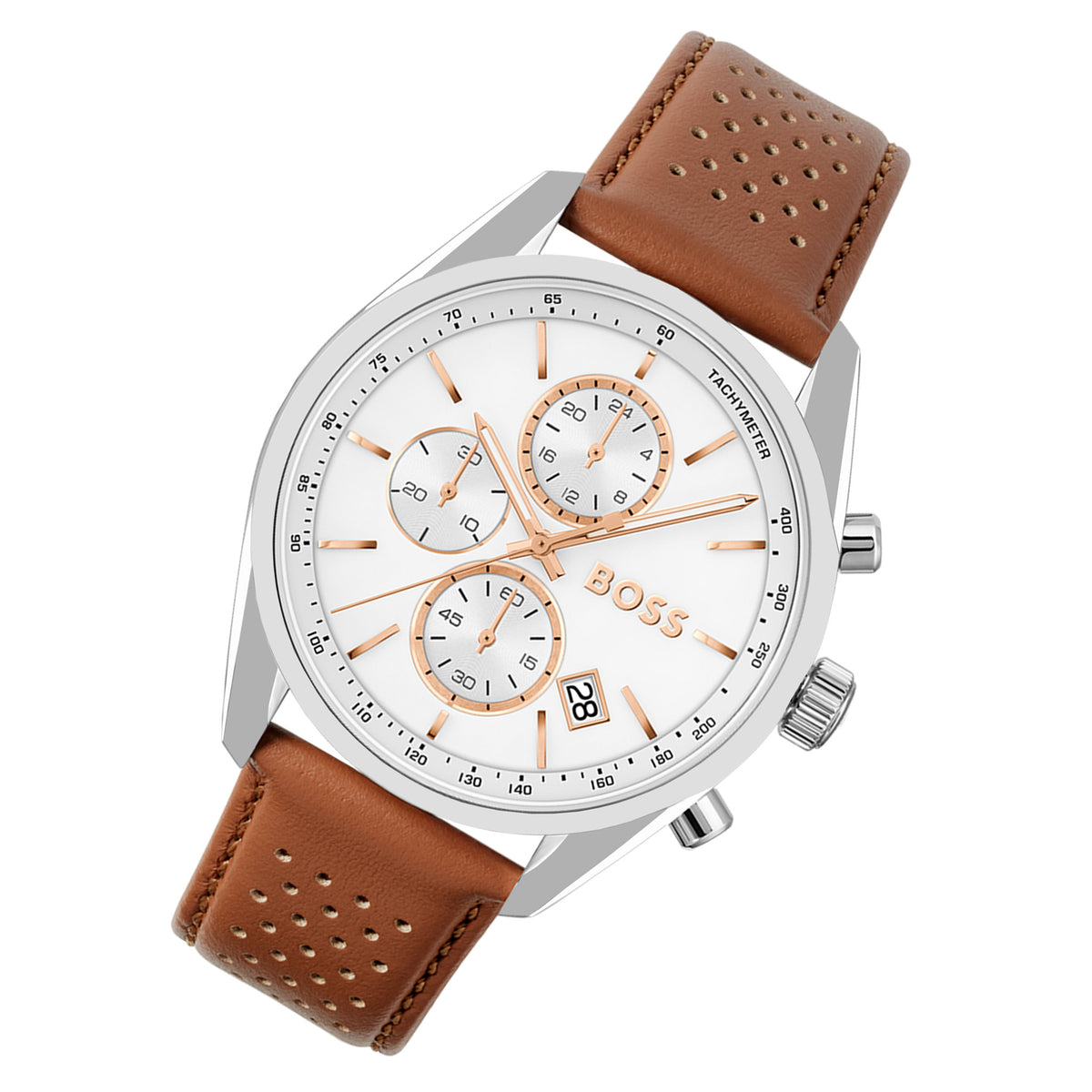 BOSS by Hugo Boss Brown Leather White Dial Chronograph Men's Watch - 1514313
