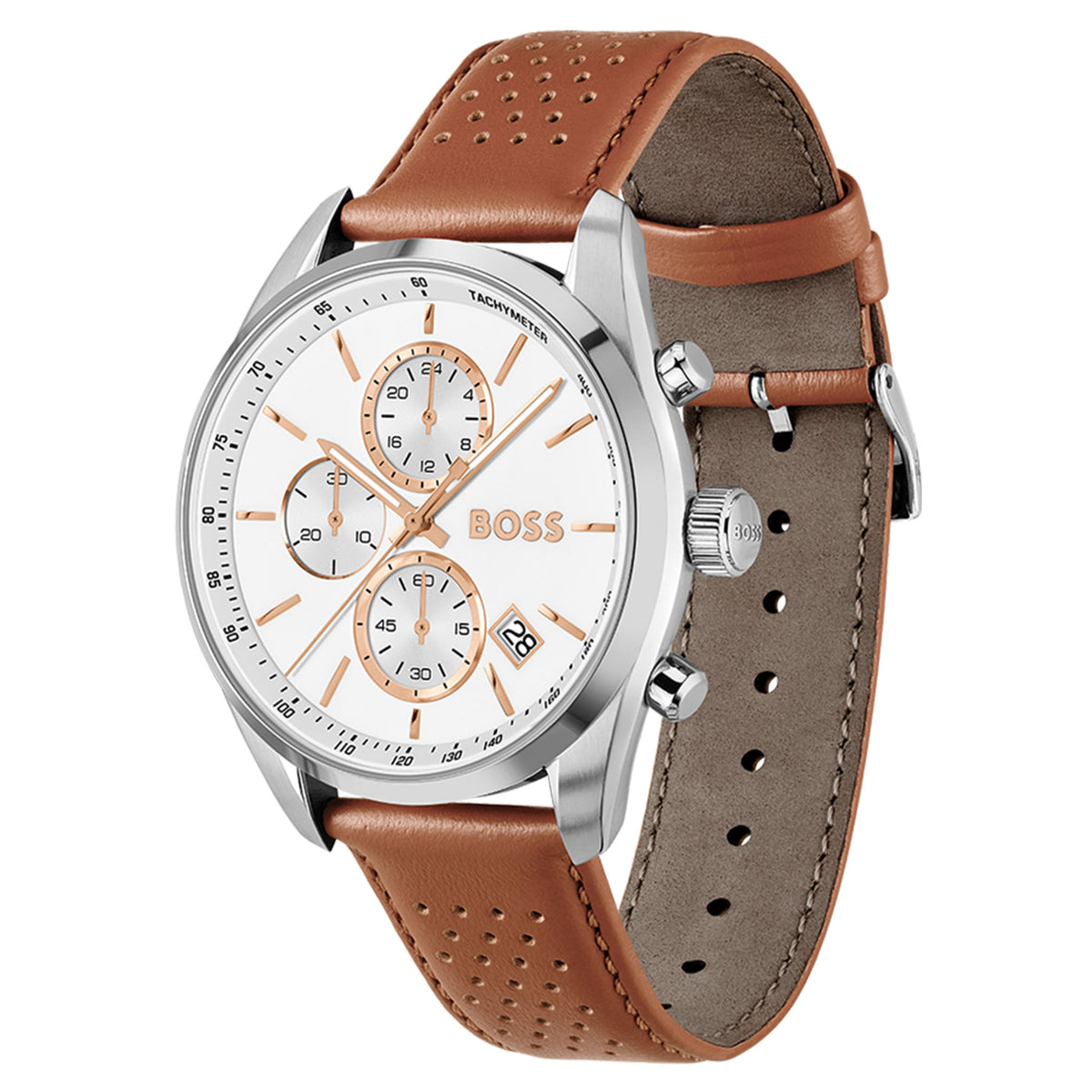 BOSS by Hugo Boss Brown Leather White Dial Chronograph Men's Watch - 1514313