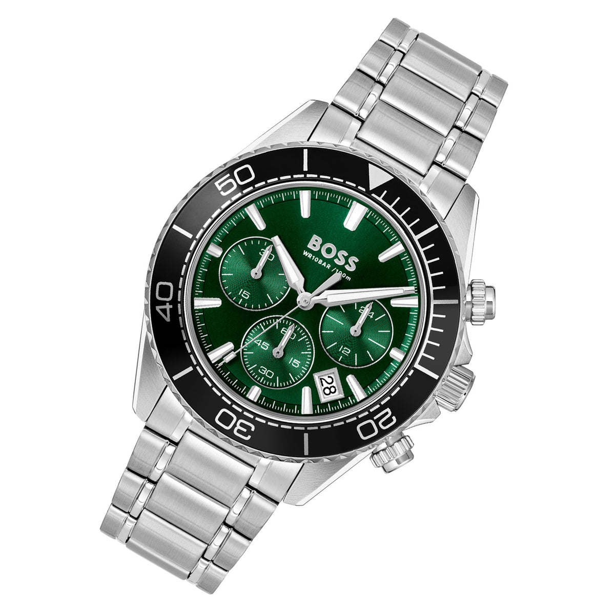 BOSS by Hugo Boss Silver Steel Green Dial Chronograph Men's Watch - 1514321