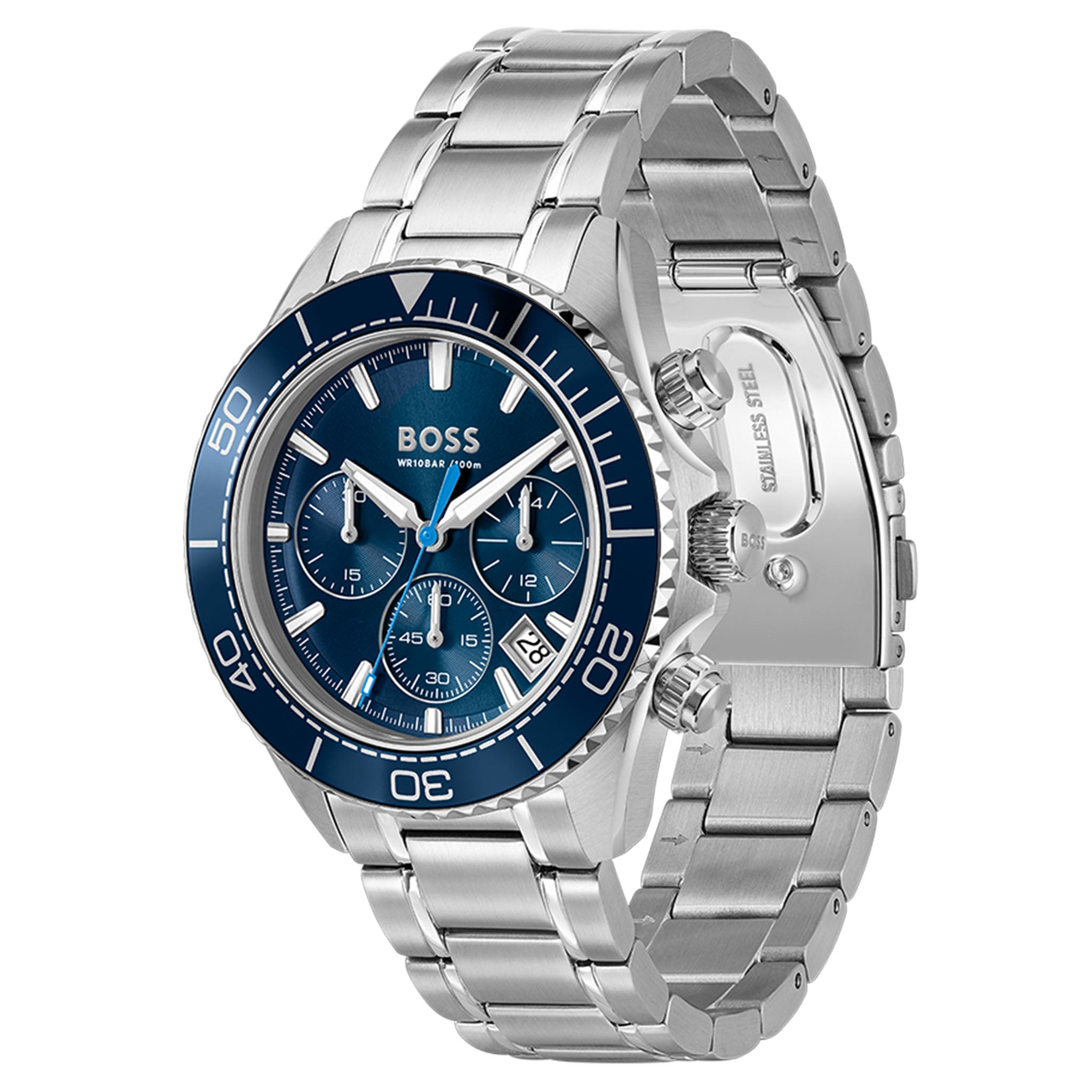BOSS by Hugo Boss Silver Steel Blue Dial Chronograph Men's Watch - 1514322