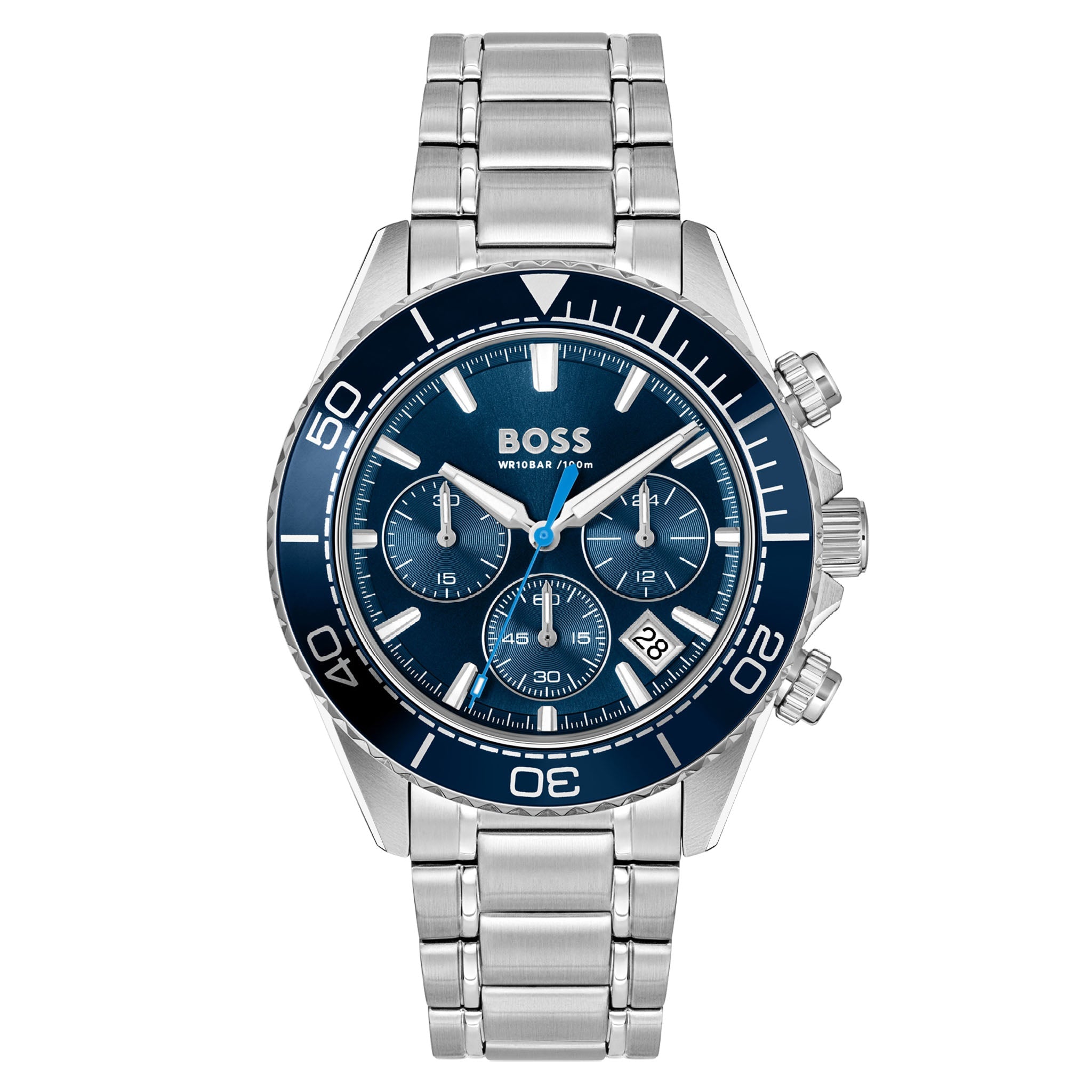 BOSS by Hugo Boss Silver Steel Blue Dial Chronograph Men's Watch - 1514322