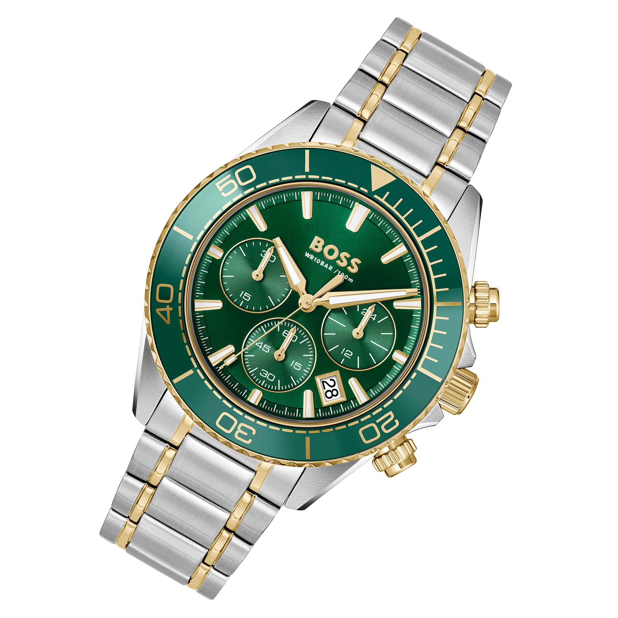 BOSS by Hugo Boss Two-Tone Steel Green Dial Chronograph Men's Watch - 1514325