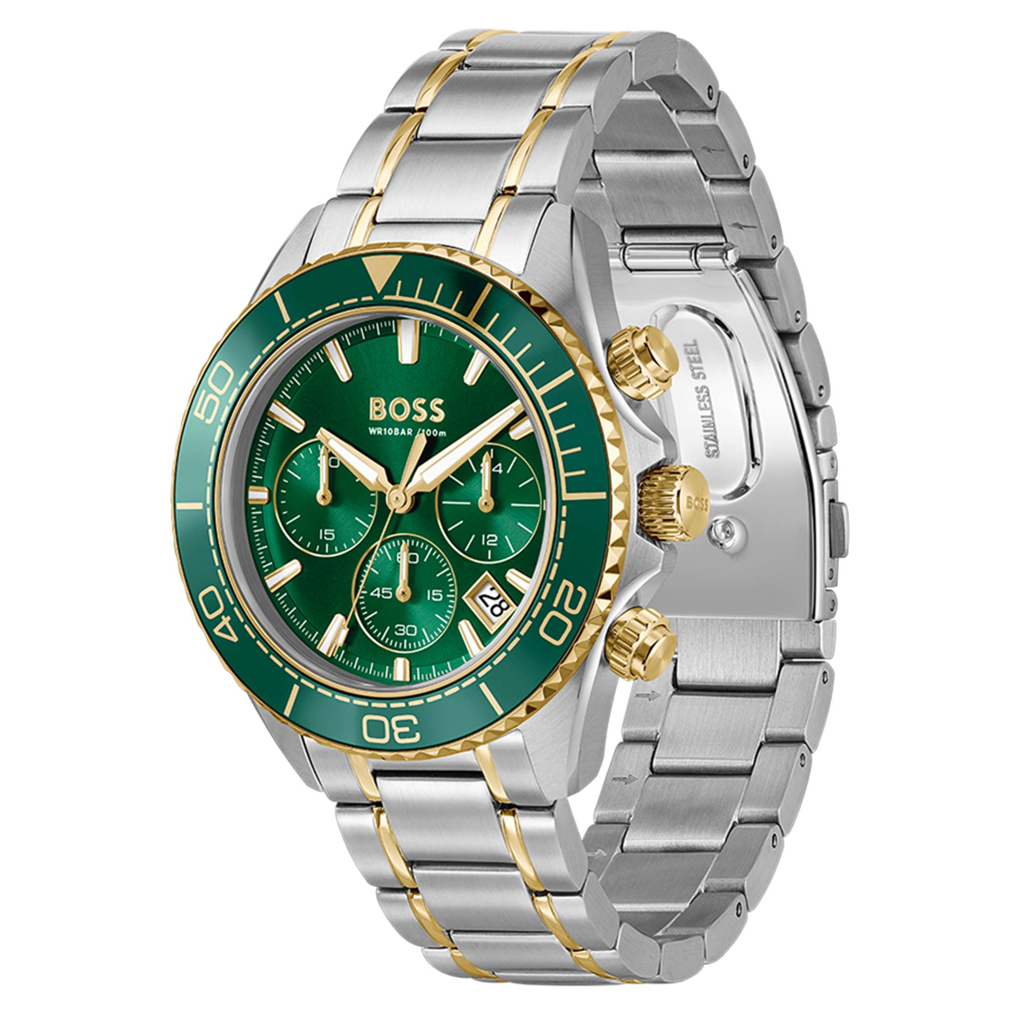 BOSS by Hugo Boss Two-Tone Steel Green Dial Chronograph Men's Watch - 1514325