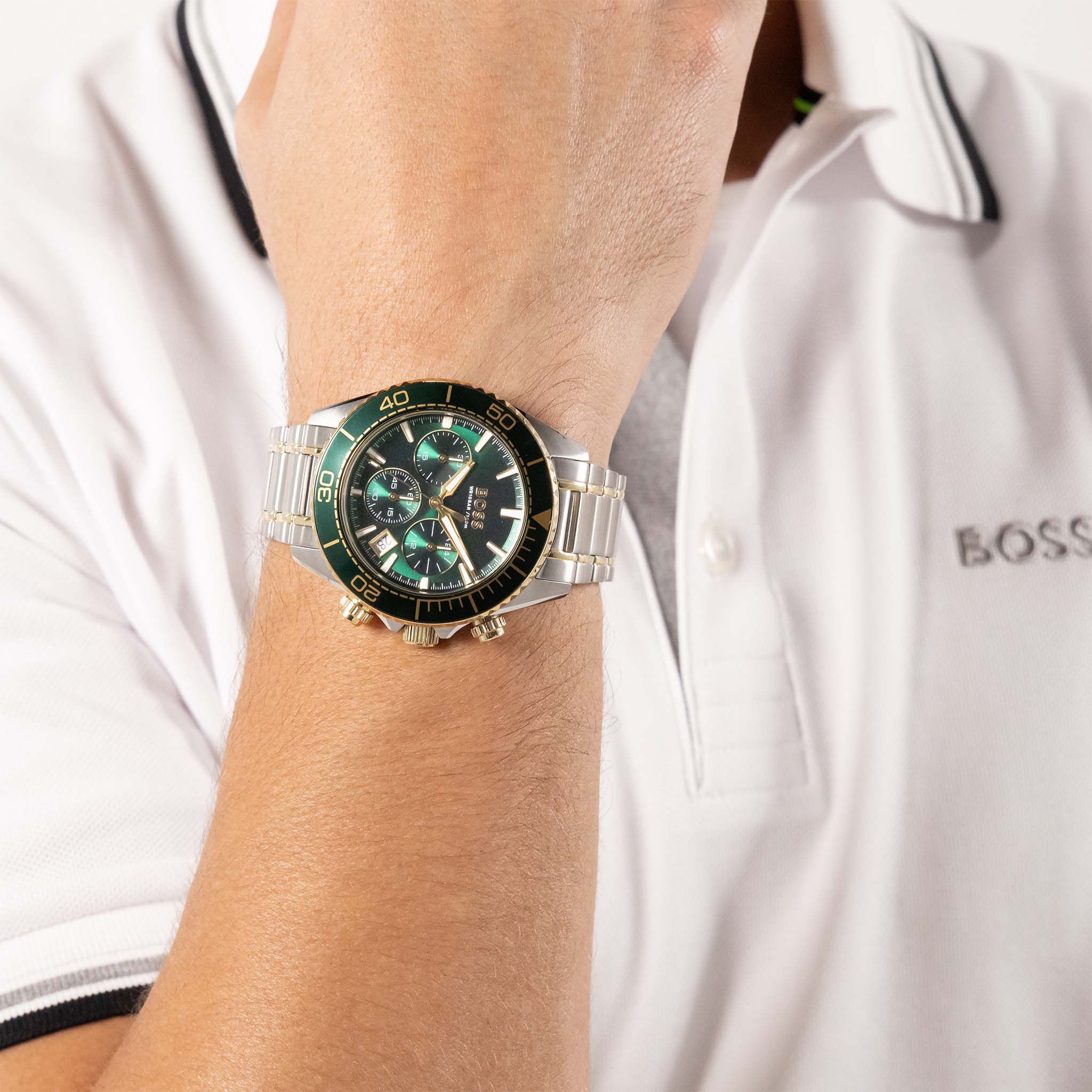 BOSS by Hugo Boss Two-Tone Steel Green Dial Chronograph Men's Watch - 1514325