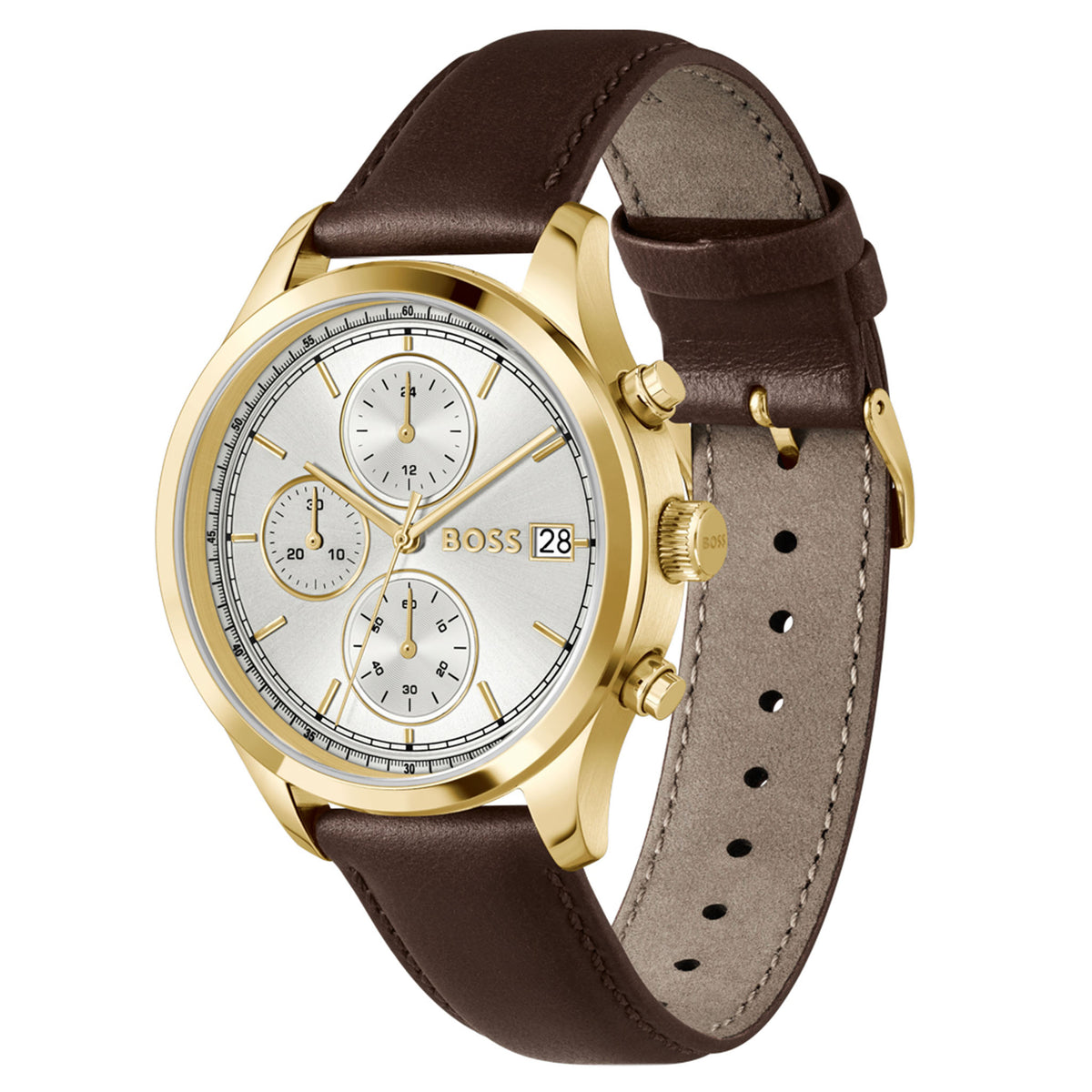 BOSS by Hugo Boss Brown Leather Silver White Dial Chronograph Men's Watch - 1514327