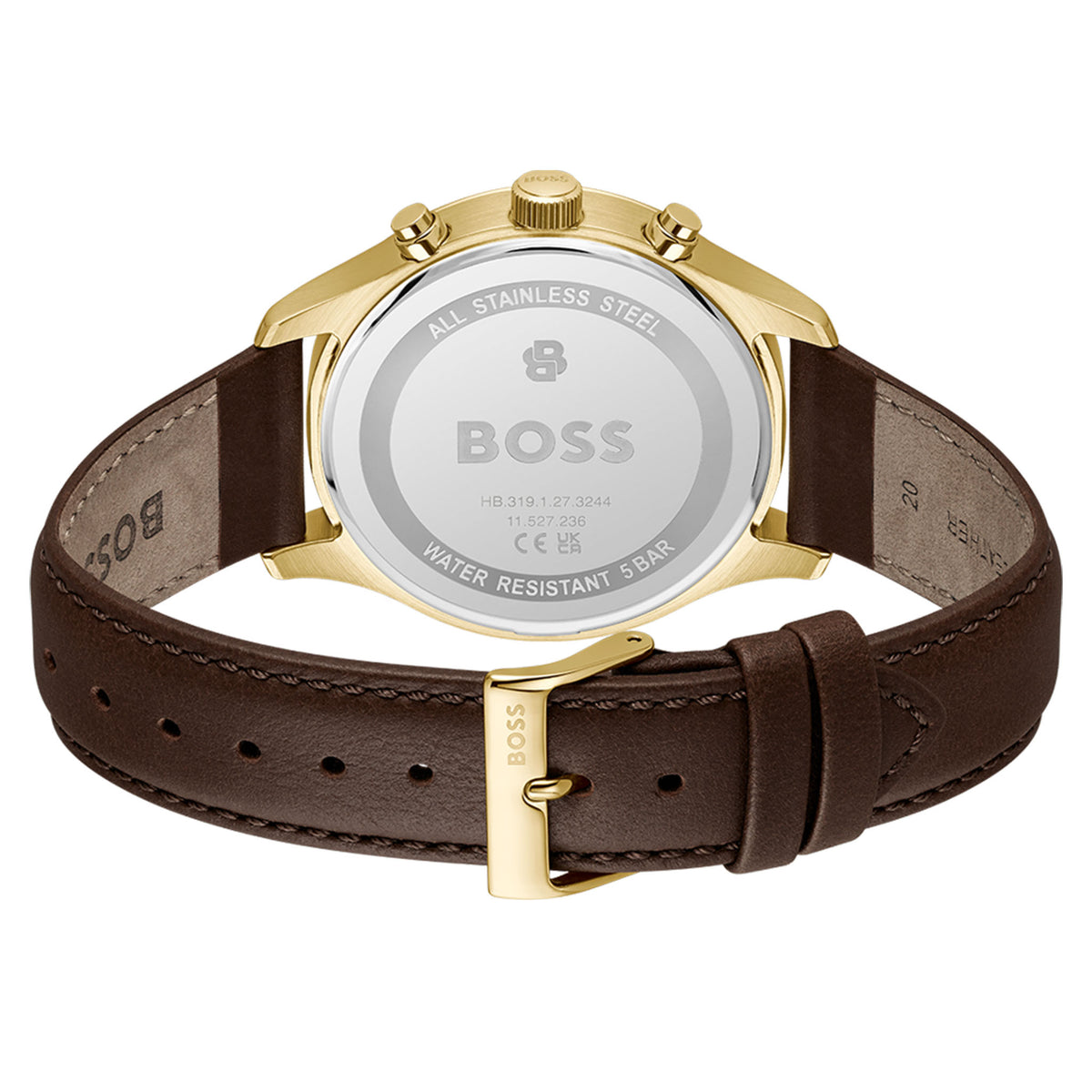 BOSS by Hugo Boss Brown Leather Silver White Dial Chronograph Men's Watch - 1514327
