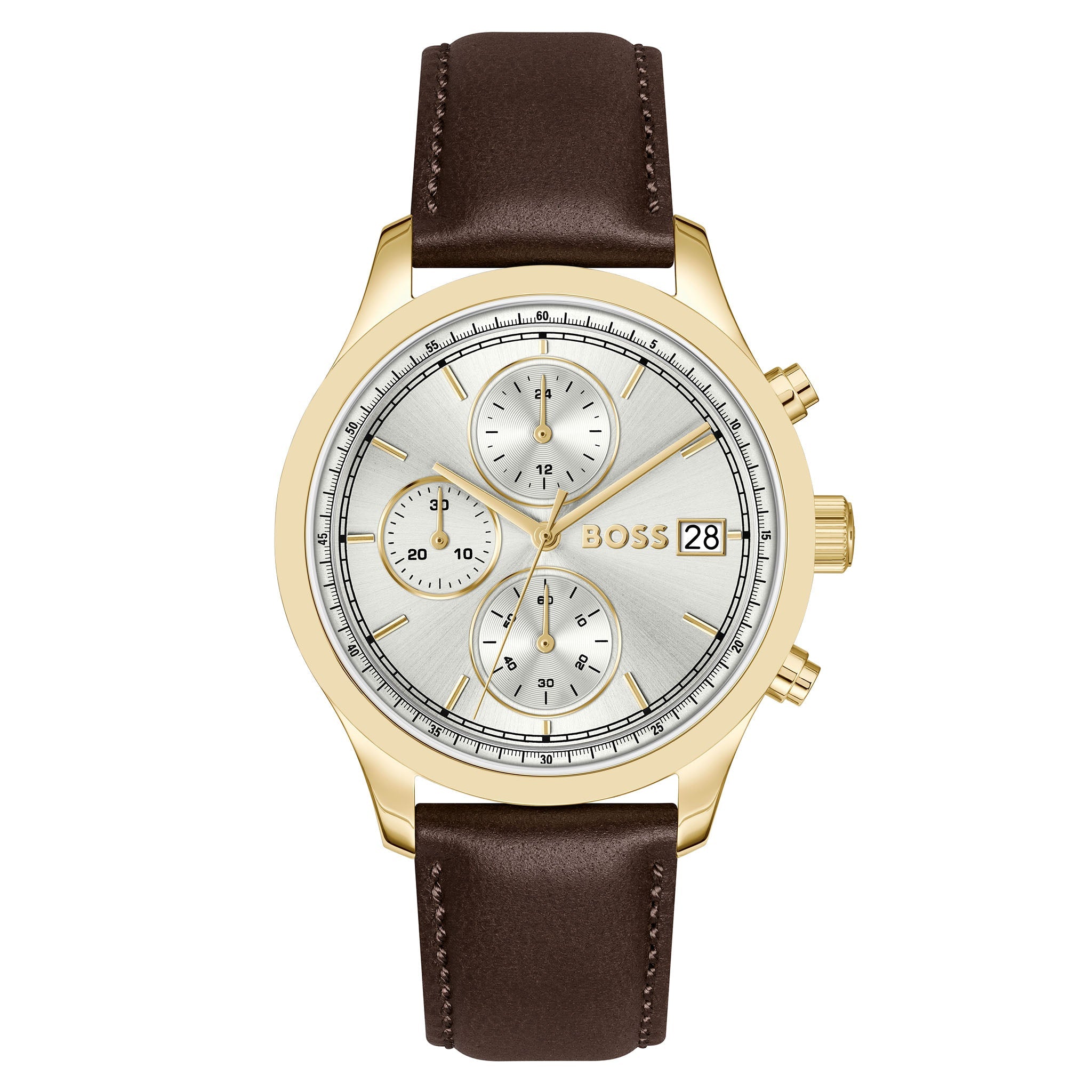 BOSS by Hugo Boss Brown Leather Silver White Dial Chronograph Men's Watch - 1514327