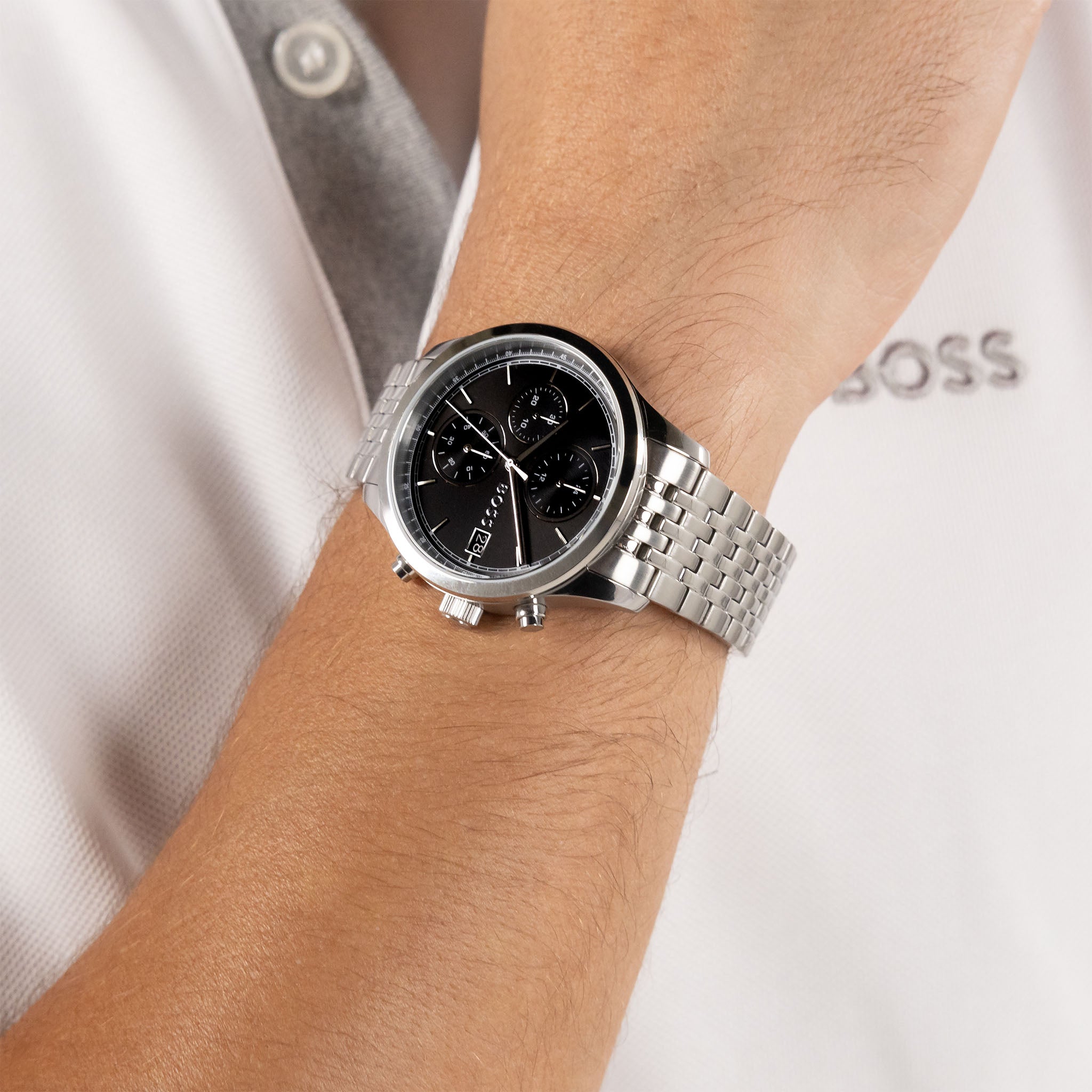 BOSS by Hugo Boss Silver Steel Black Dial Chronograph Men's Watch - 1514328