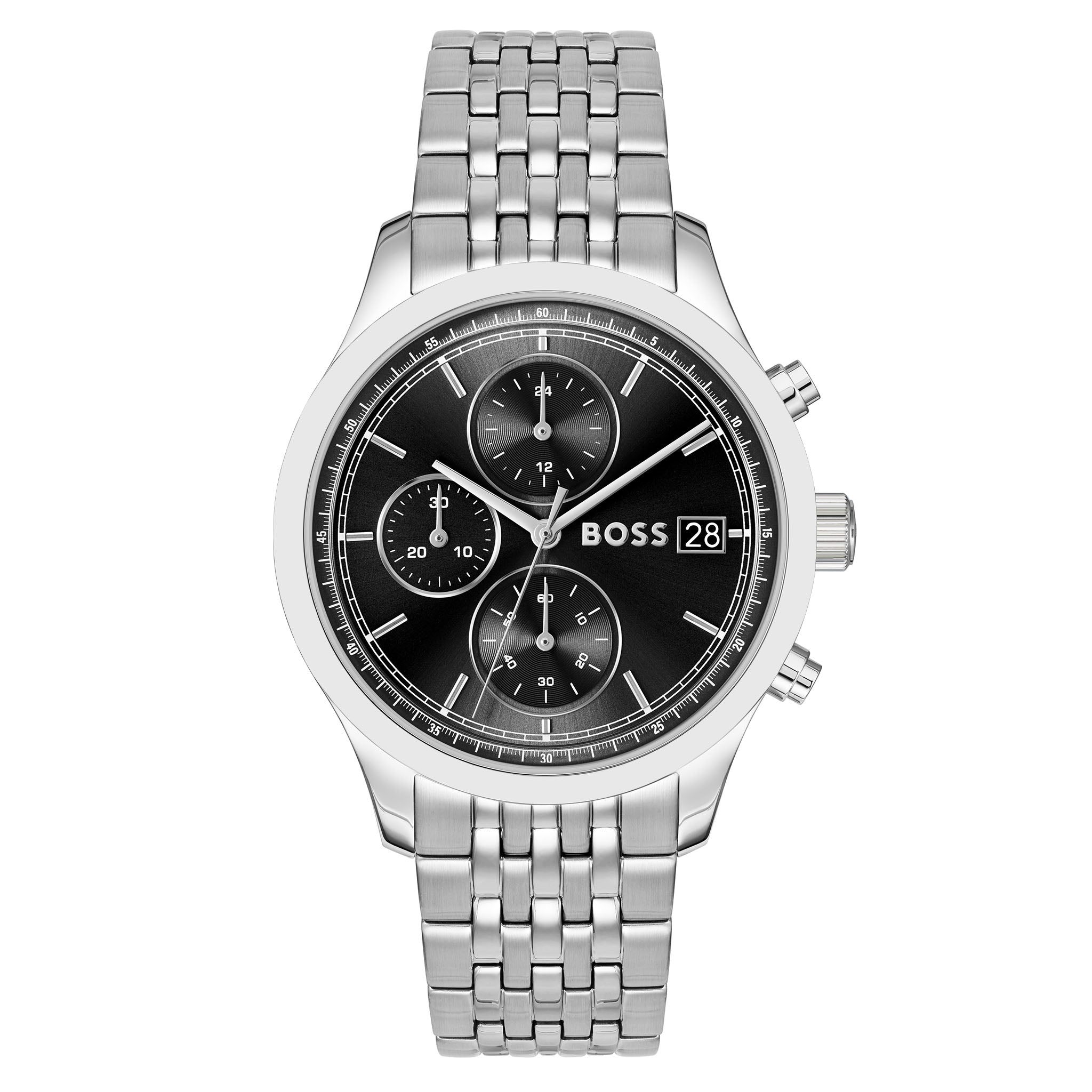 BOSS by Hugo Boss Silver Steel Black Dial Chronograph Men's Watch  1514328