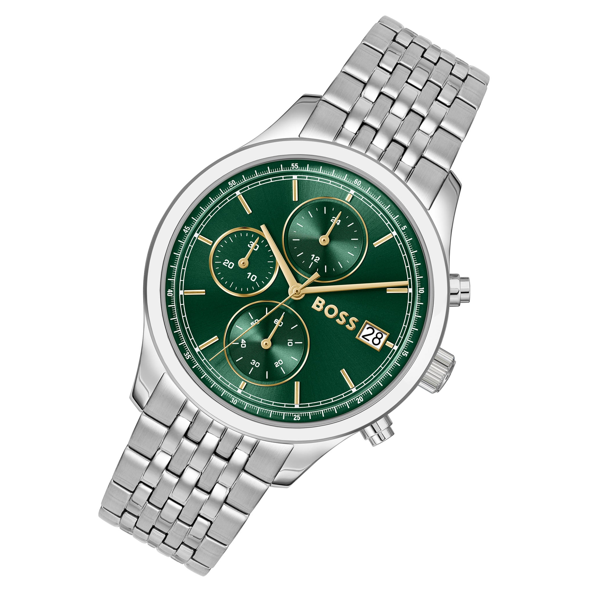 BOSS by Hugo Boss Silver Steel Green Dial Chronograph Men's Watch - 1514330