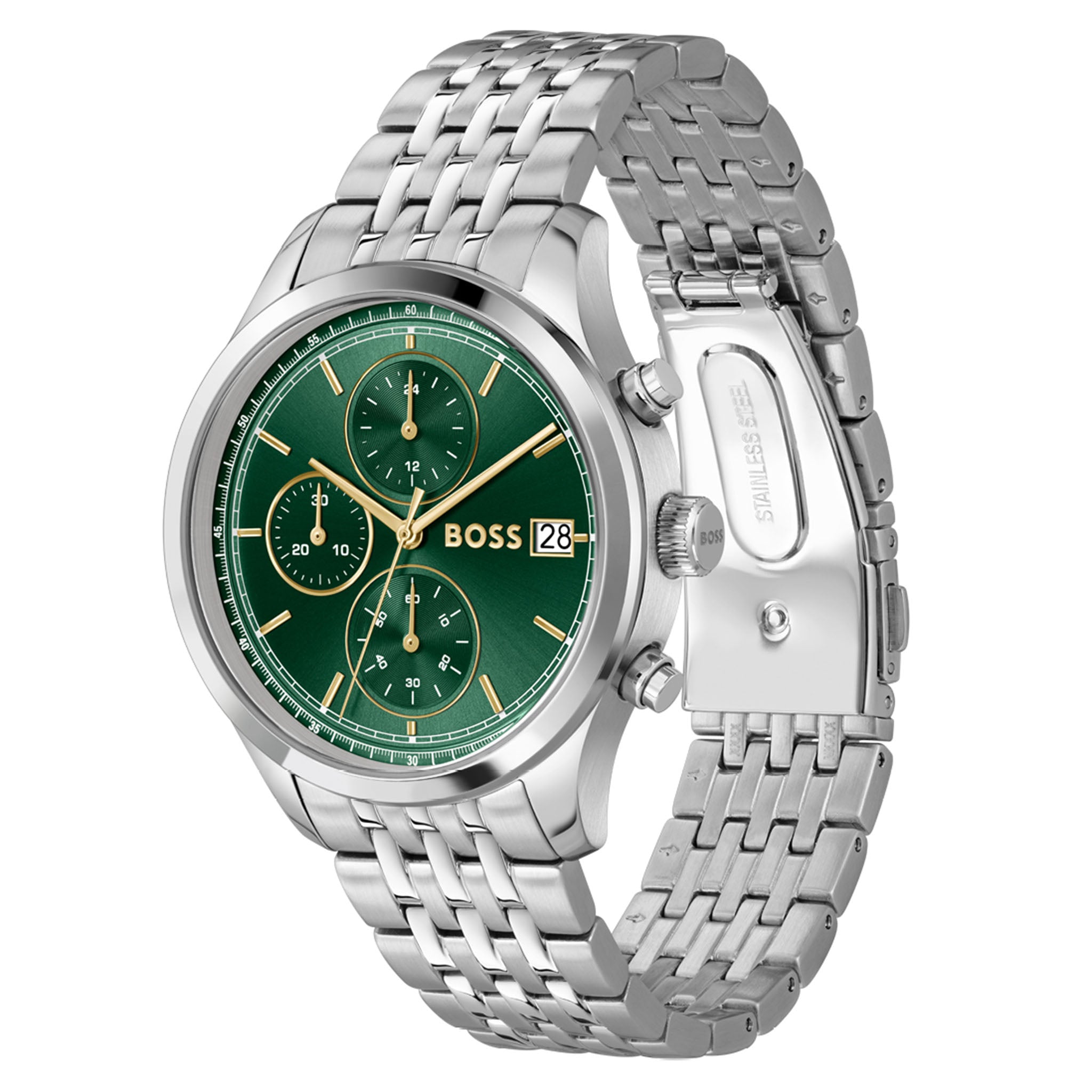 BOSS by Hugo Boss Silver Steel Green Dial Chronograph Men's Watch - 1514330