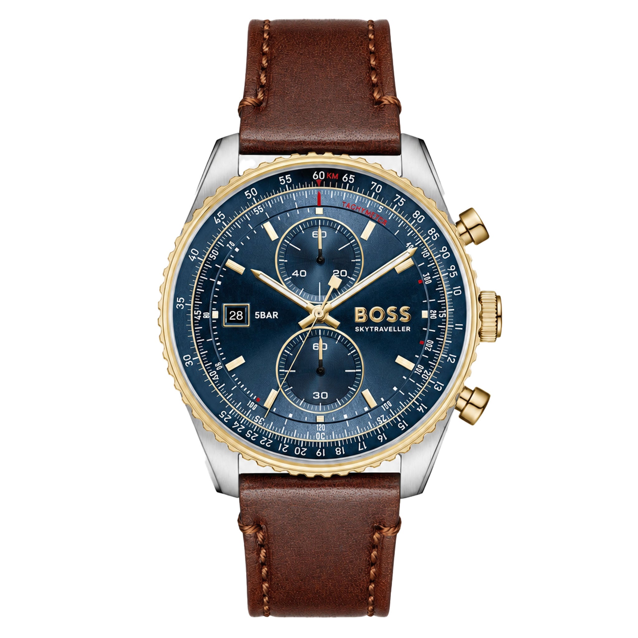 BOSS by Hugo Boss Brown Leather Blue Dial Chronograph Men's Watch - 1514346