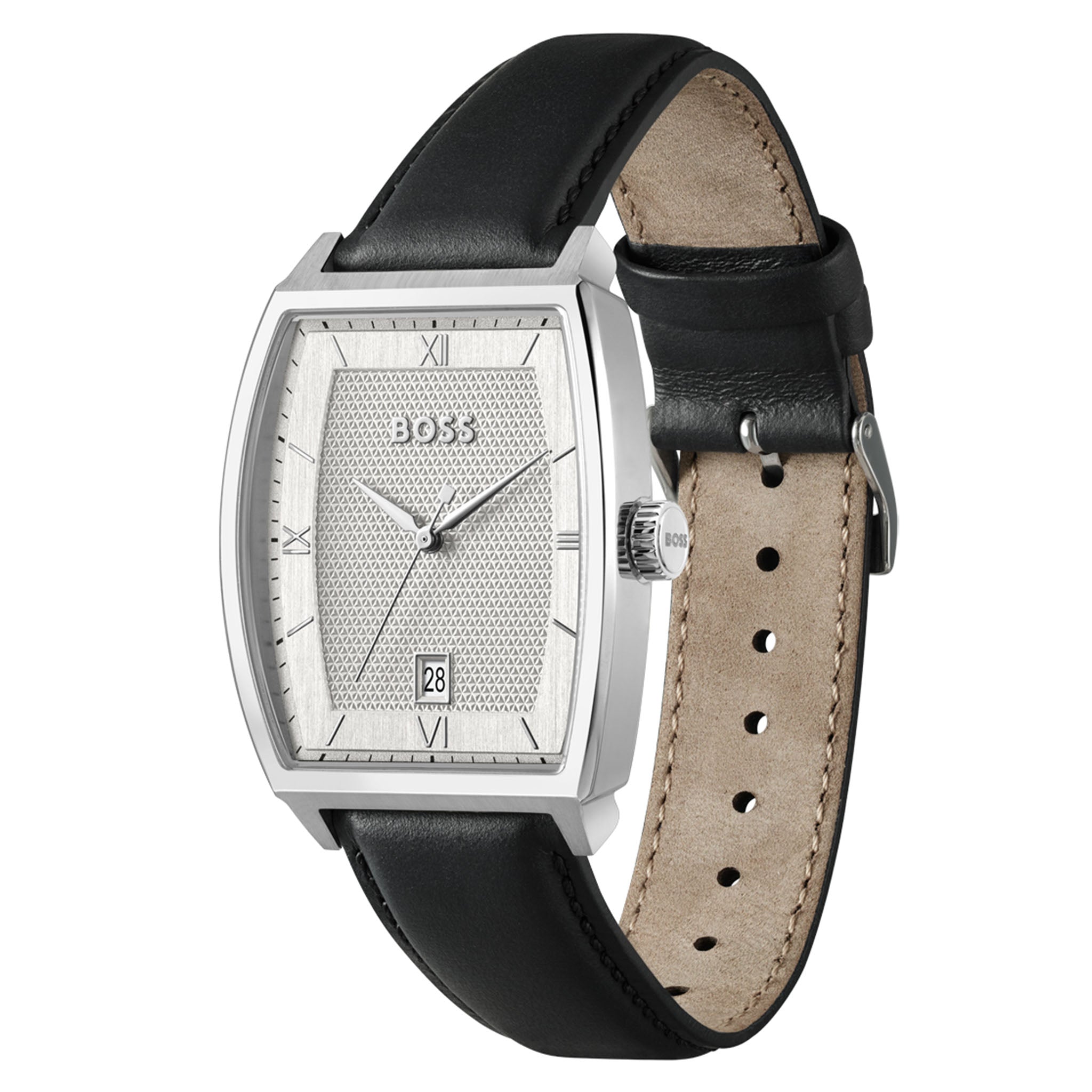 BOSS by Hugo Boss Black Leather Silver White Dial Men's Watch - 1514351