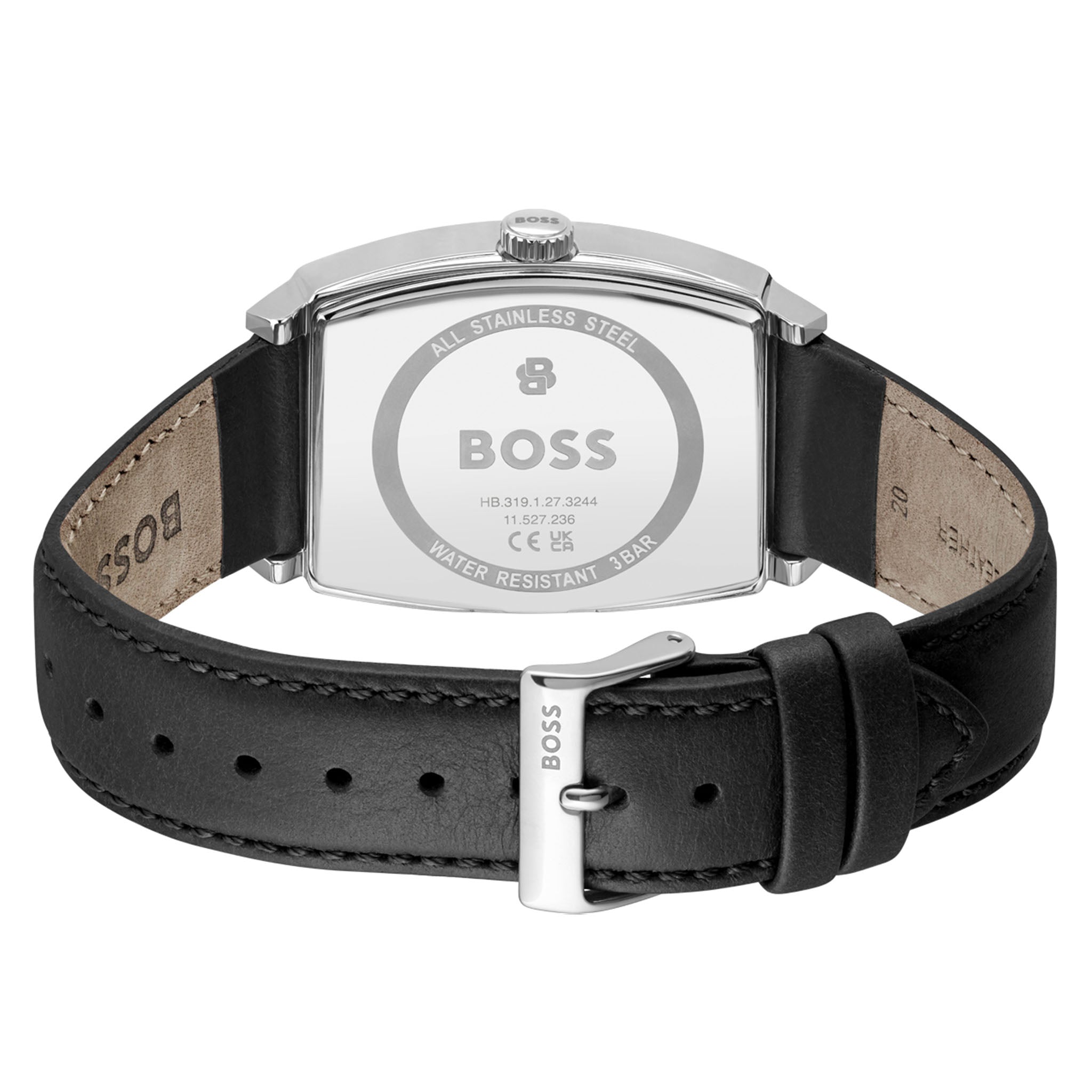 BOSS by Hugo Boss Black Leather Silver White Dial Men's Watch - 1514351