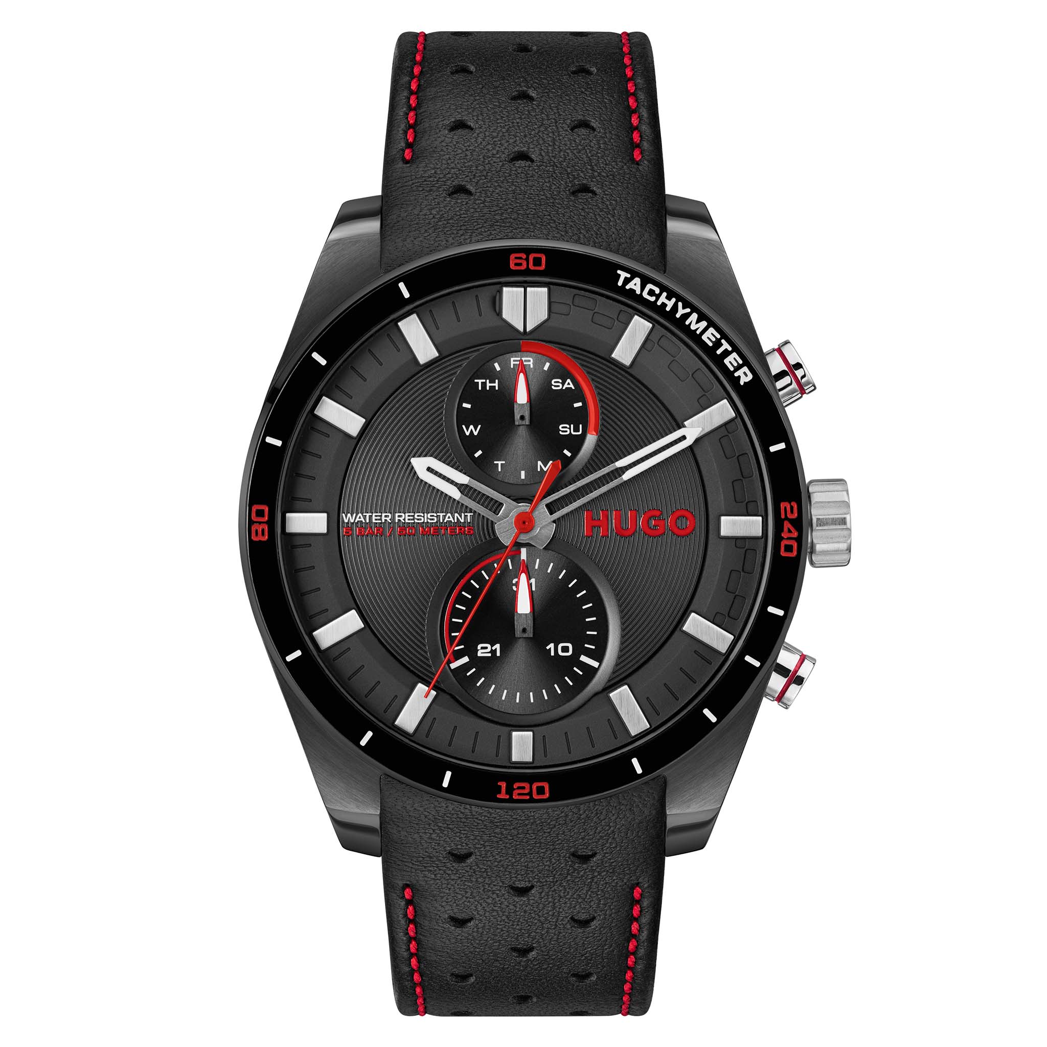 Hugo Black Calfskin Black Dial Multi-function Men's Watch - 1530370