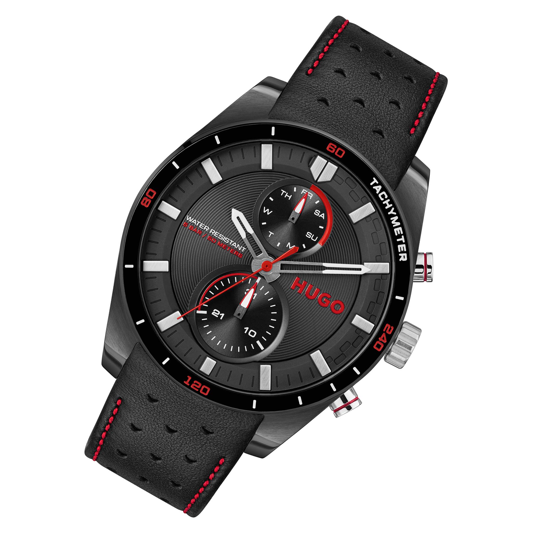 HUGO by Hugo Boss Leather Black Dial Multi-function Men's Watch - 1530370