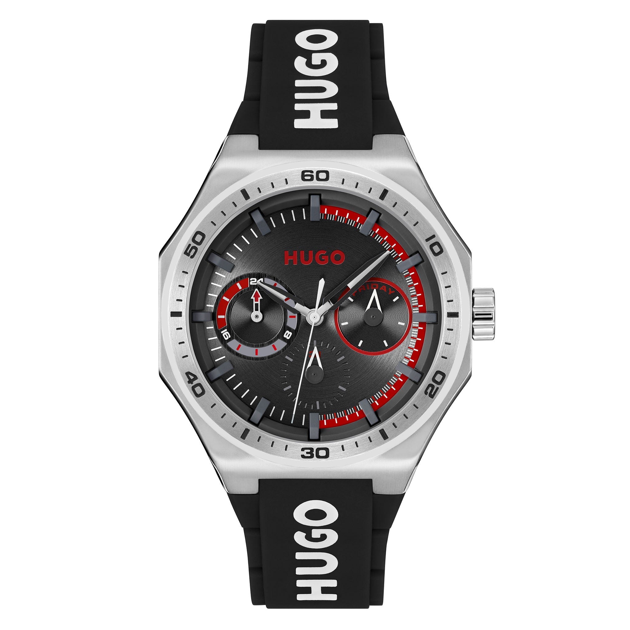 Hugo  Black Silicone Black Dial Multi-function Men's Watch - 1530397